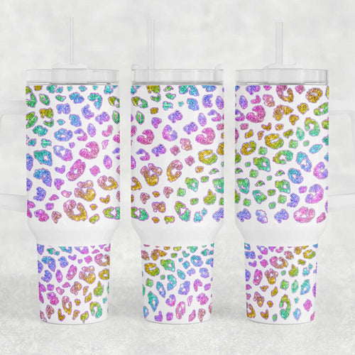 40 Oz Rainbow Glitter Leopard Tumbler