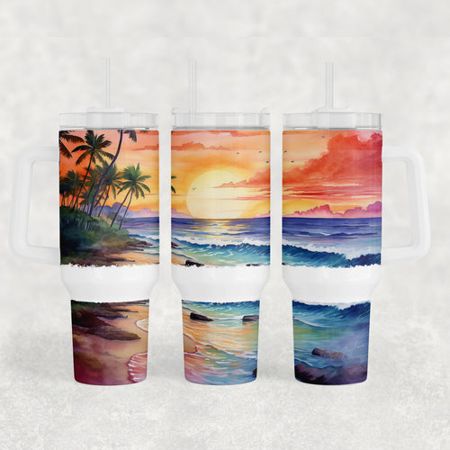 40 Oz Watercolor Beach Sunset Tumbler